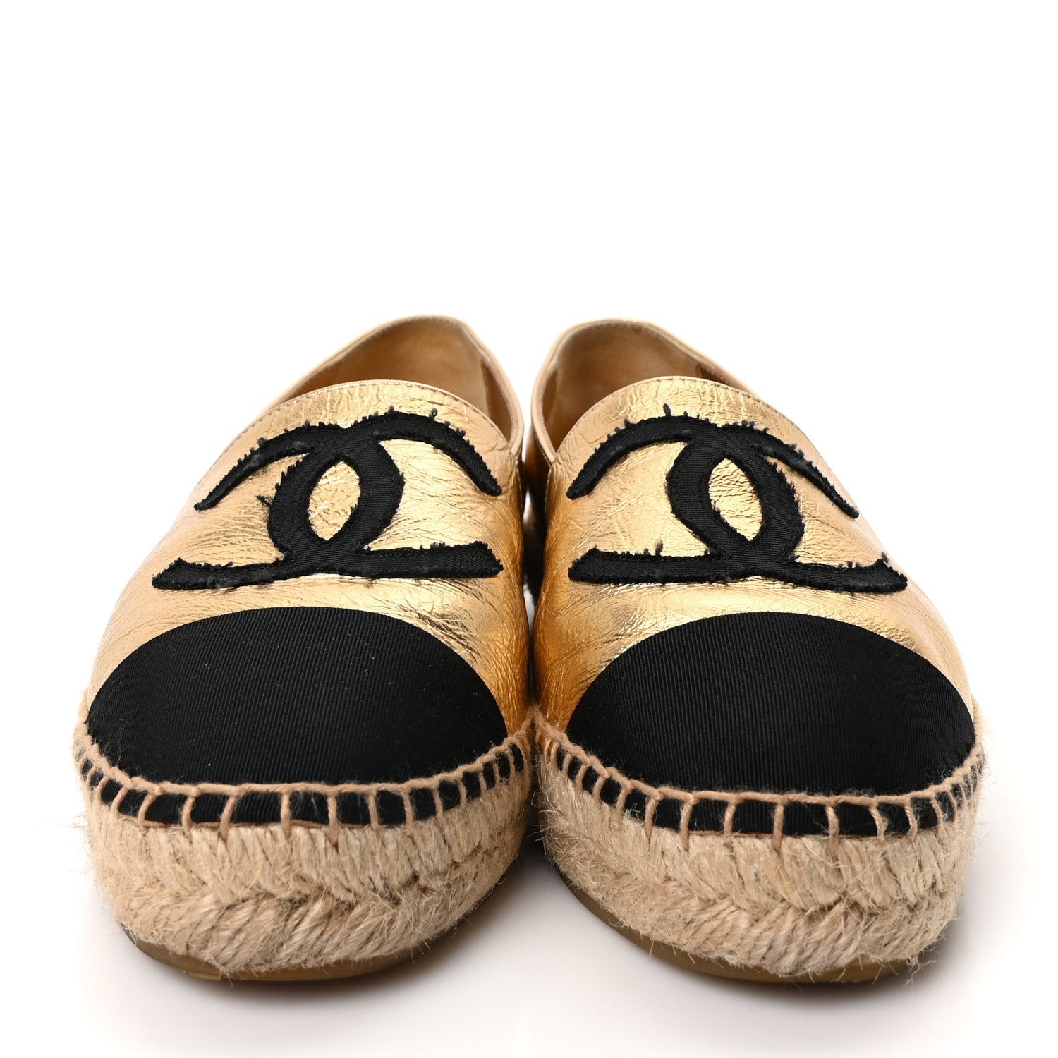 LAMINATED LAMBSKIN GROSGRAIN CC ESPADRILLES GOLD BLACK