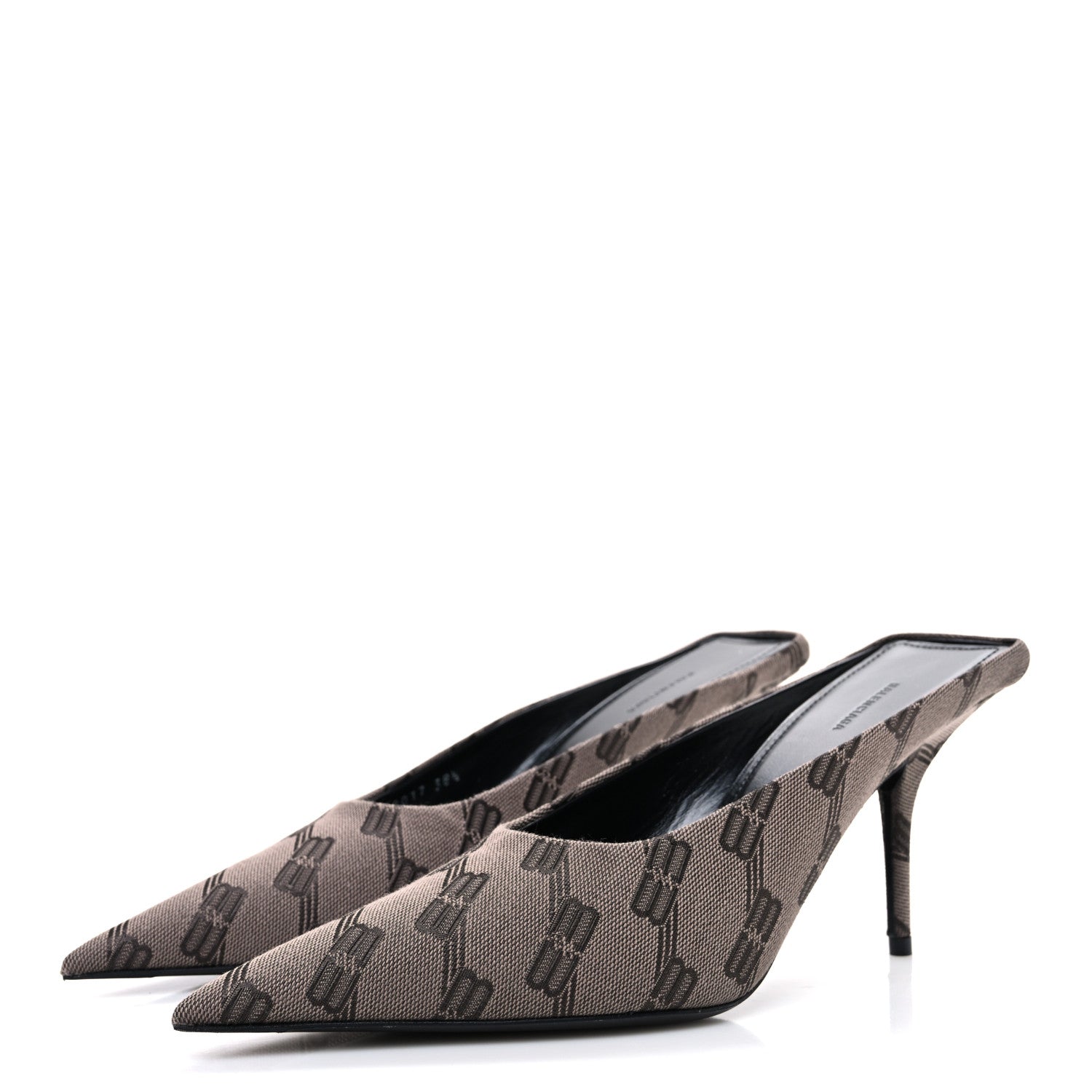 BB MONOGRAM SQUARE KNIFE 80MM MULE PUMPS DARK MINK GREY DARK BROWN