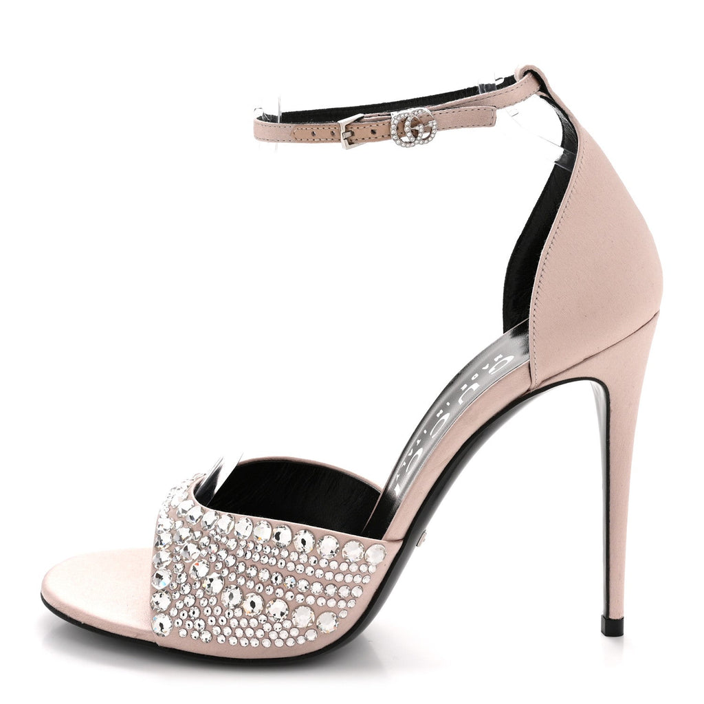 SATIN CRYSTAL ANKLE STRAP SANDAL PUMPS SKIN ROSE