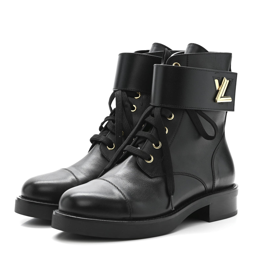 LOUIS VUITTON CALFSKIN WONDERLAND FLAT RANGER BOOTS BLACK