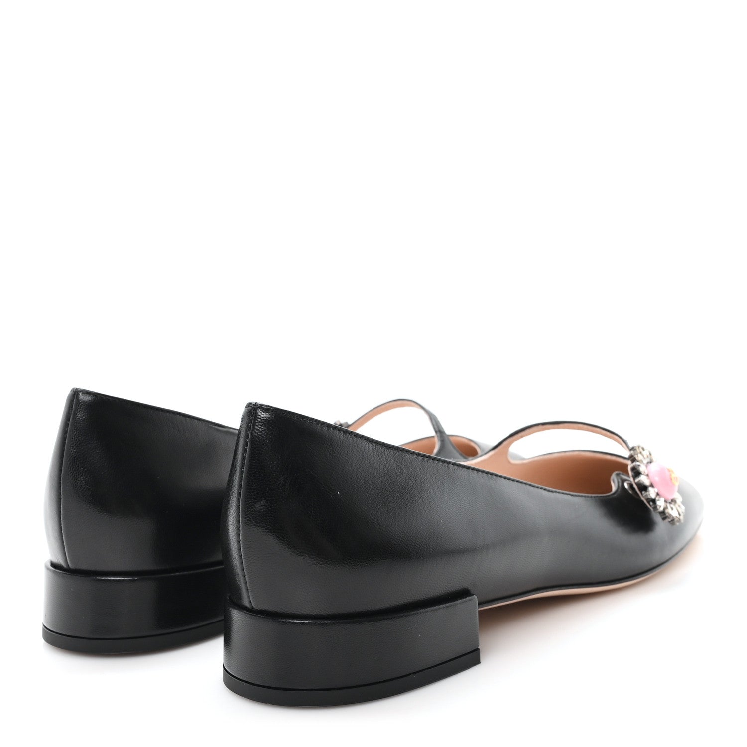 KIDSKIN JEWEL BUTTON MARY JANE FLATS BLACK PINK
