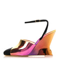 LAMINATED CALFSKIN GROSGRAIN CAP TOE CC WEDGE PUMPS PINK ORANGE YELLOW BLACK