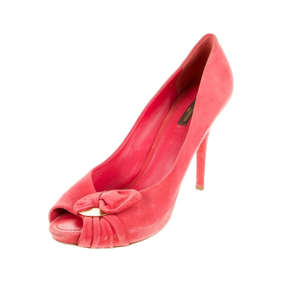 Louis Vuitton Satin Crystal Logo Pumps - Pink/Coral