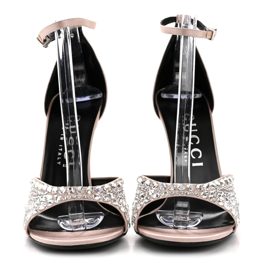 SATIN CRYSTAL ANKLE STRAP SANDAL PUMPS SKIN ROSE