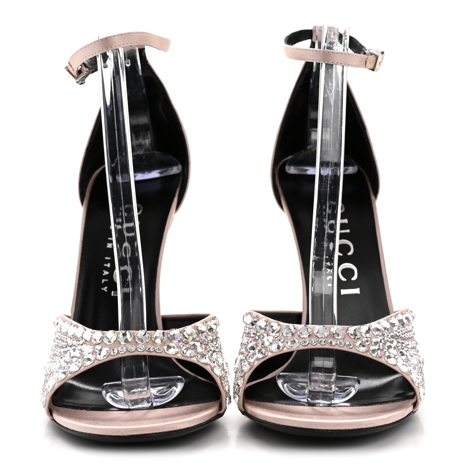 SATIN CRYSTAL ANKLE STRAP SANDAL PUMPS SKIN ROSE
