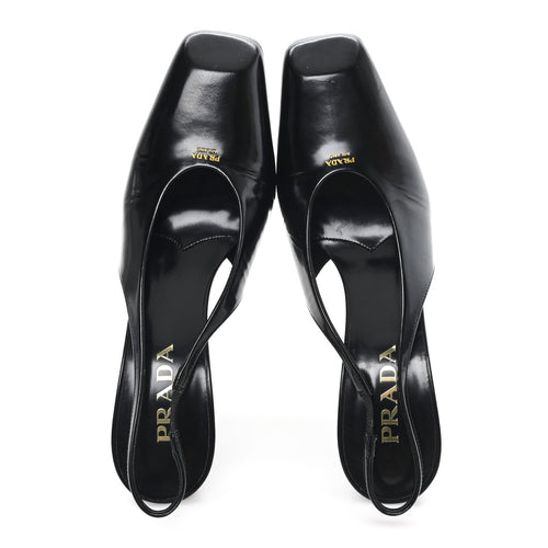 PATENT CALFSKIN SQUARE TOE 85MM SLINGBACK PUMPS BLACK