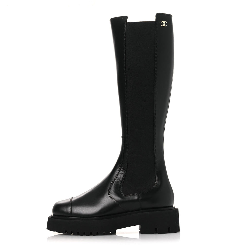 CALFSKIN CAP TOE CC TALL BOOTS BLACK