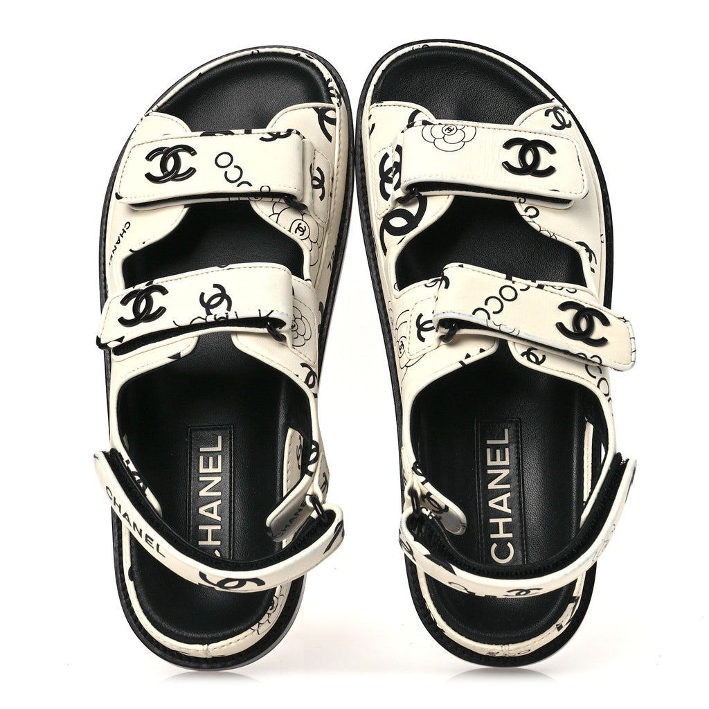 LAMBSKIN PRINTED CC VELCRO DAD SANDALS WHITE BLACK