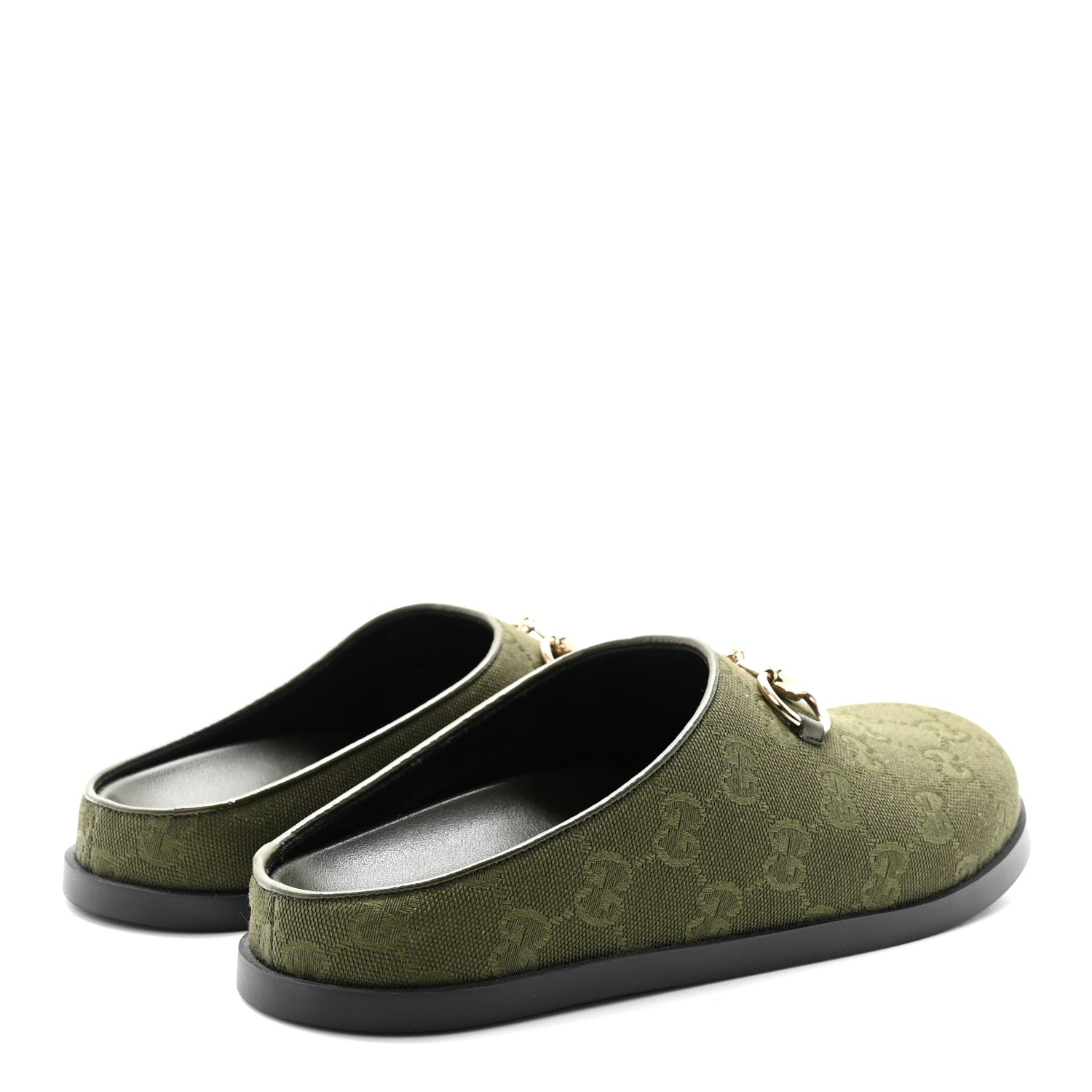 NEW CANVAS MONOGRAM GG GRANADA KID WOMENS HORSEBIT MULES GREEN