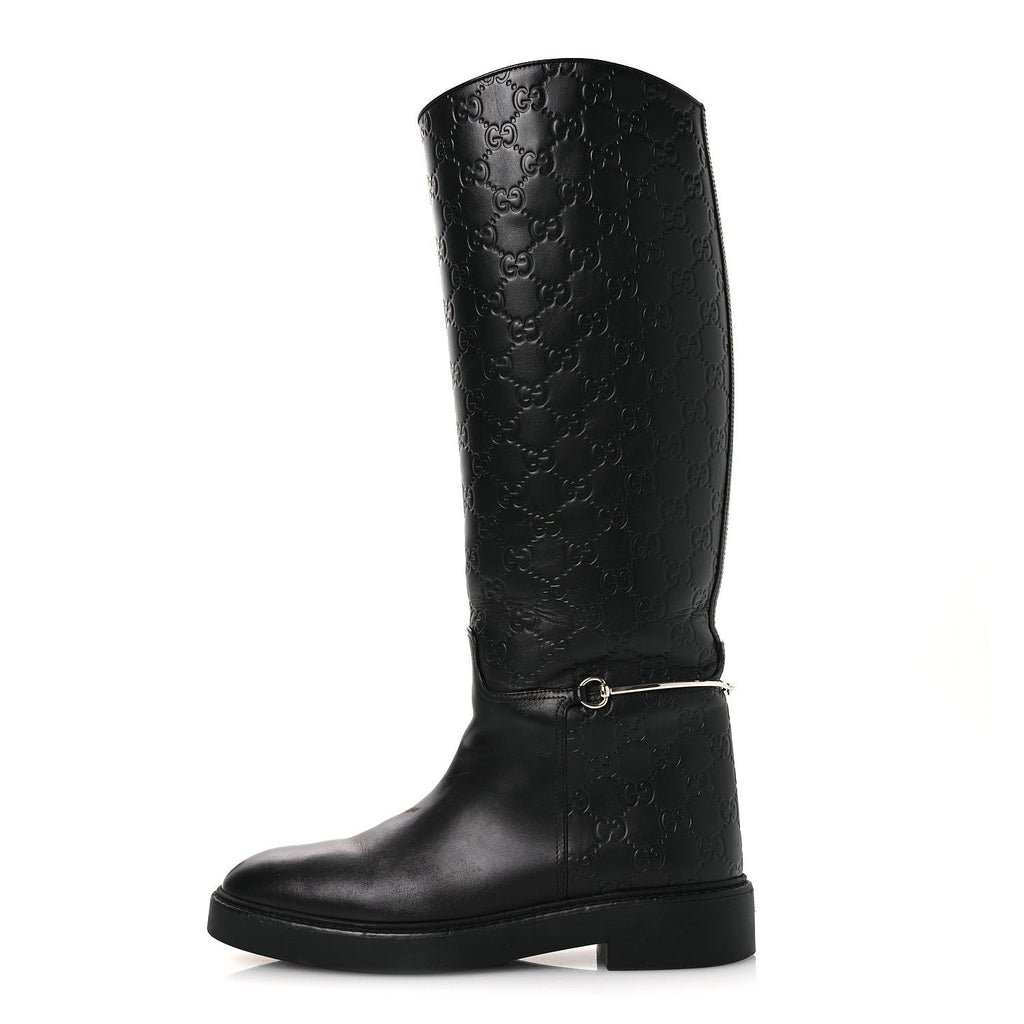 GUCCISSIMA REAL BETIS GLAMOUR CALFSKIN MICHELANGELO SLIM HORSEBIT RIDING BOOTS BLACK