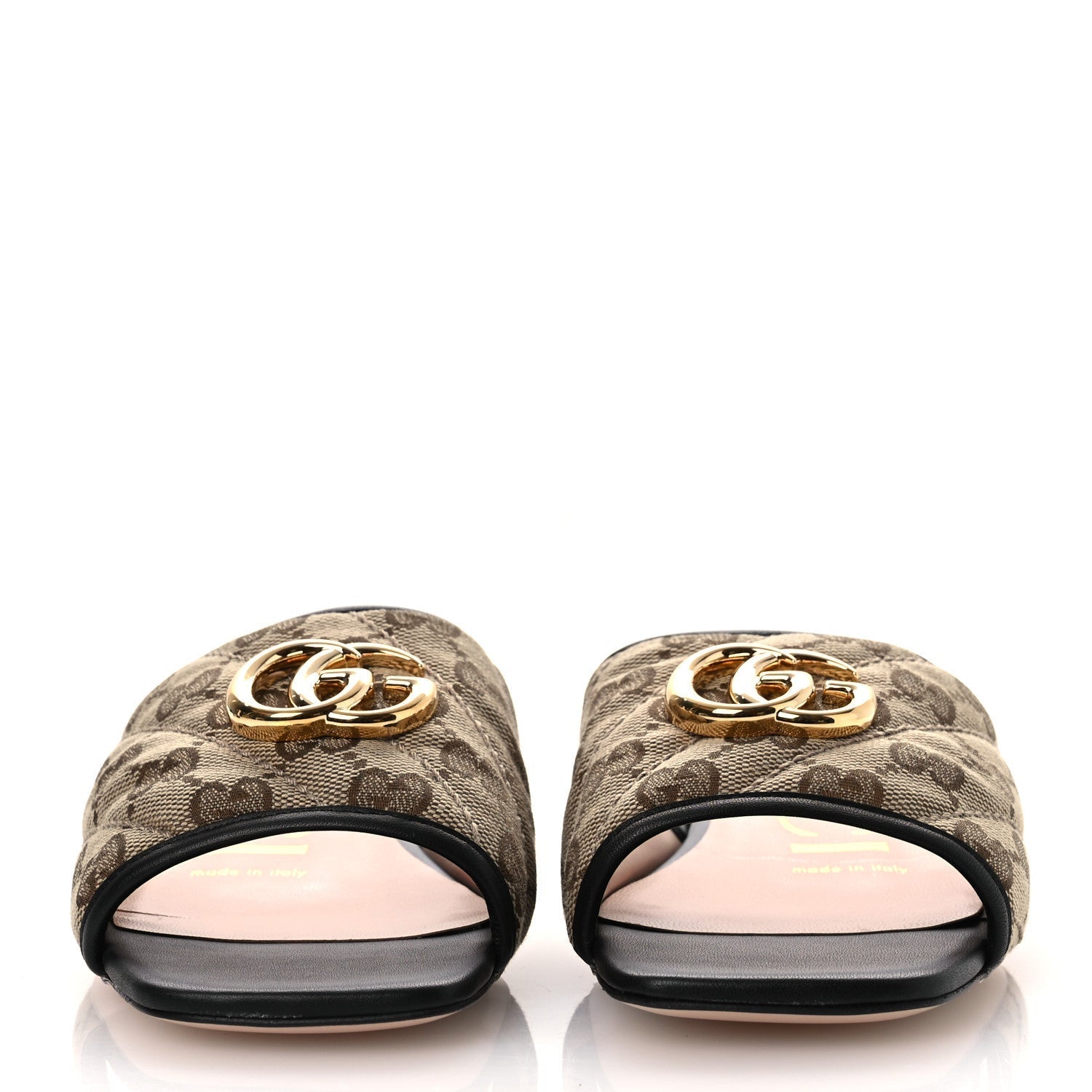 MONOGRAM MATELASSE DIAGONAL GG MARMONT FLAT SLIDE SANDALS BEIGE EBONY BLACK