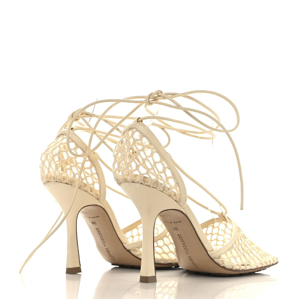 MESH NAPPA STRETCH ANKLE TIE SANDALS TOILE