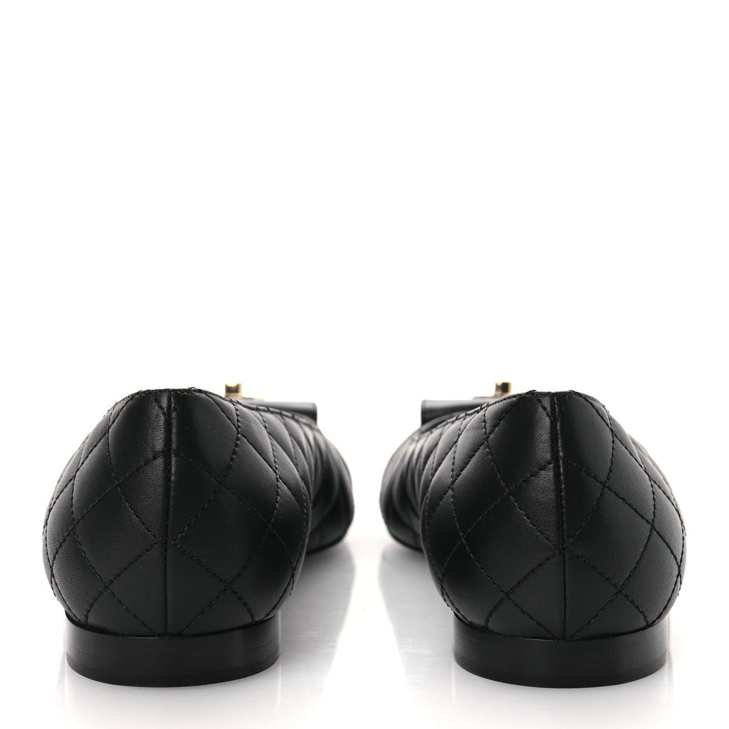 CALFSKIN LAMBSKIN QUILTED CC CAP TOE BALLERINA FLATS BLACK