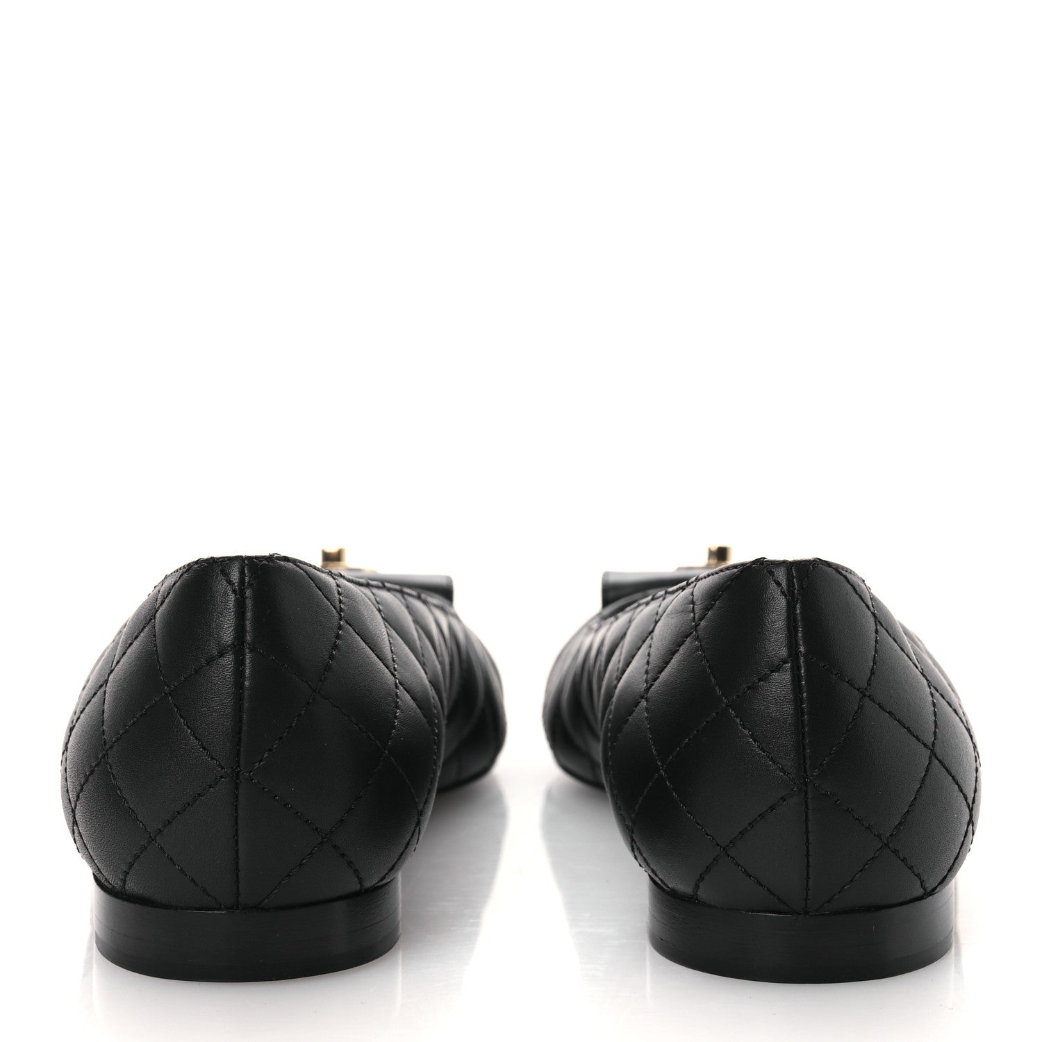 CALFSKIN LAMBSKIN QUILTED CC CAP TOE BALLERINA FLATS BLACK