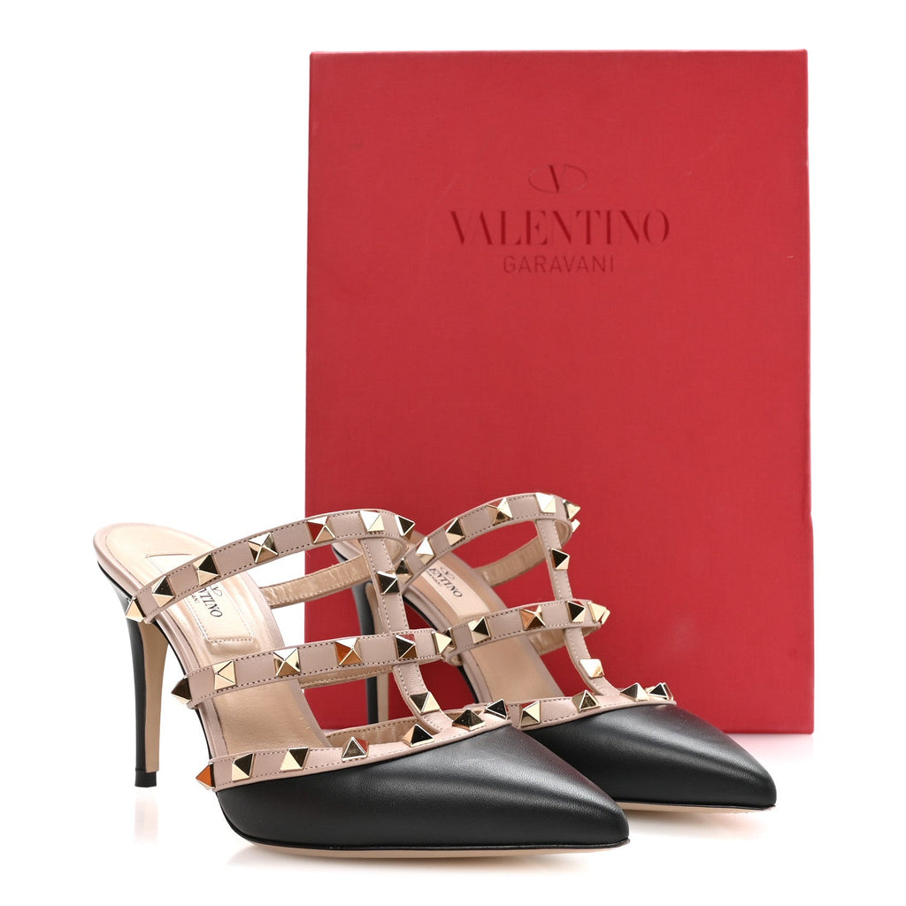 NAPPA ROCKSTUD 90MM CAGE MULES BLACK POUDRE