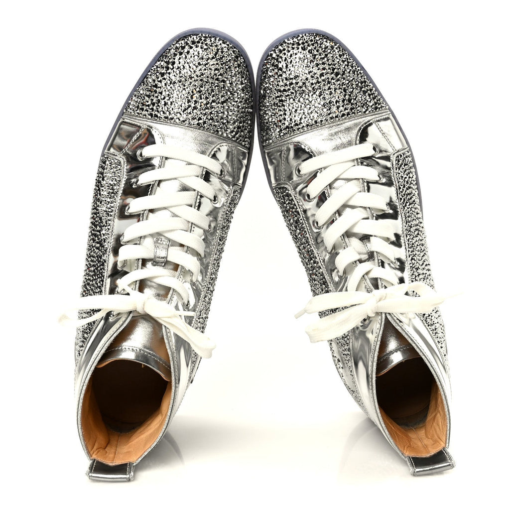 LAMINATED NAPPA FROZEN STRASS MENS LOUIS ORLATO FLAT SNEAKERS SILVER