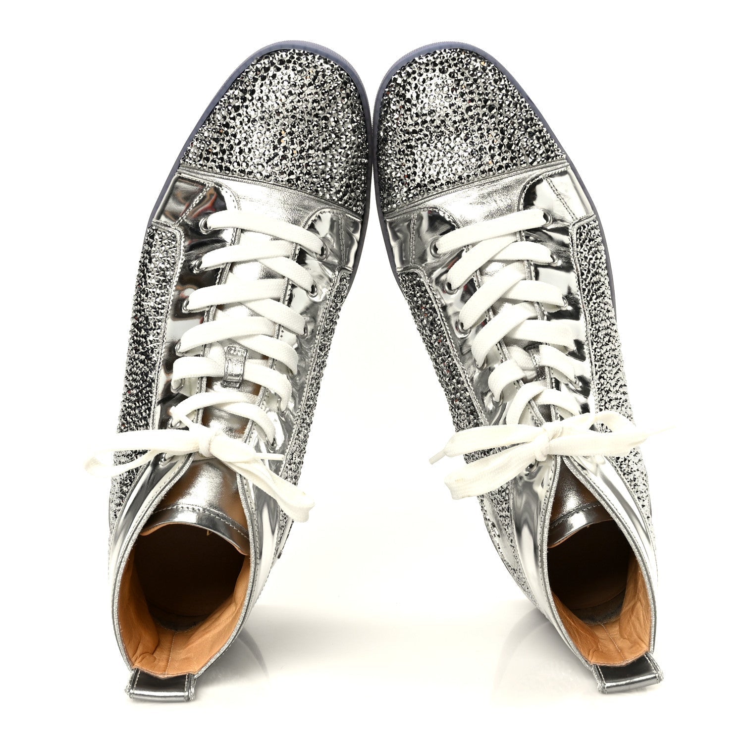 LAMINATED NAPPA FROZEN STRASS MENS LOUIS ORLATO FLAT SNEAKERS SILVER