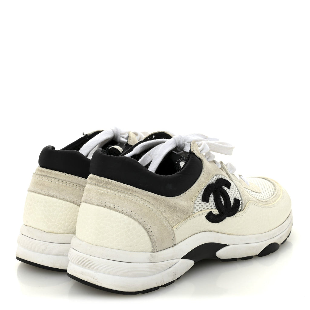 MESH SUEDE GRAINED CALFSKIN WOMENS CC SNEAKERS WHITE BLACK