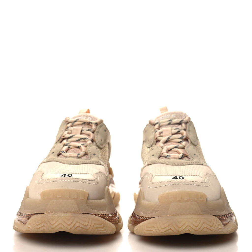 FABRIC MESH CLEAR SOLE WOMENS TRIPLE S SNEAKERS BEIGE