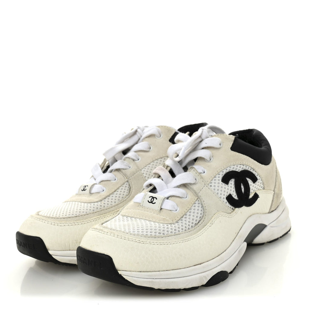 MESH SUEDE GRAINED CALFSKIN WOMENS CC SNEAKERS WHITE BLACK