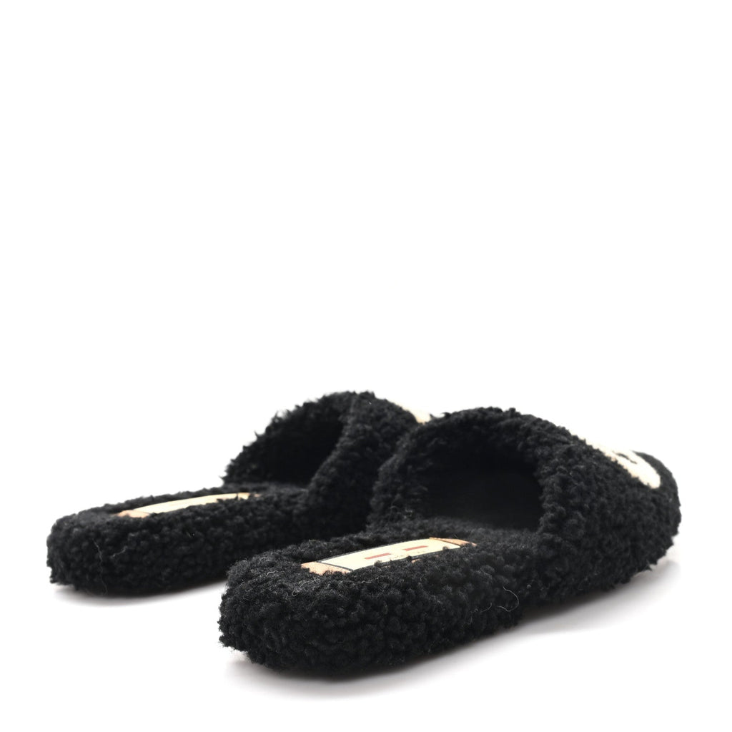 FAUX SHEARLING INTERLOCKING G WOMENS EILEEN SLIPPERS BUTTERSCOTCH BLACK