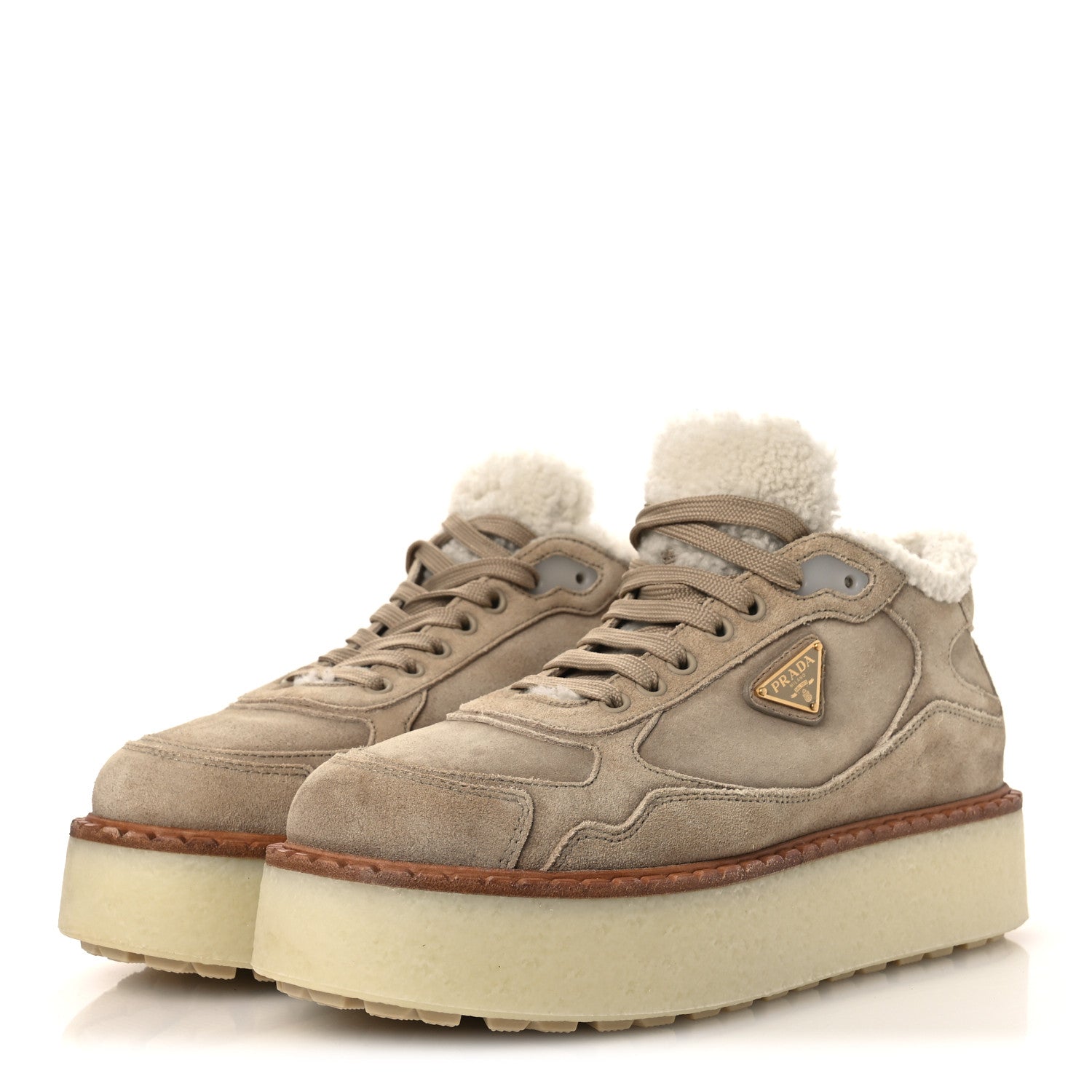 SUEDE SHEARLING MID TOP SNEAKERS ECRU