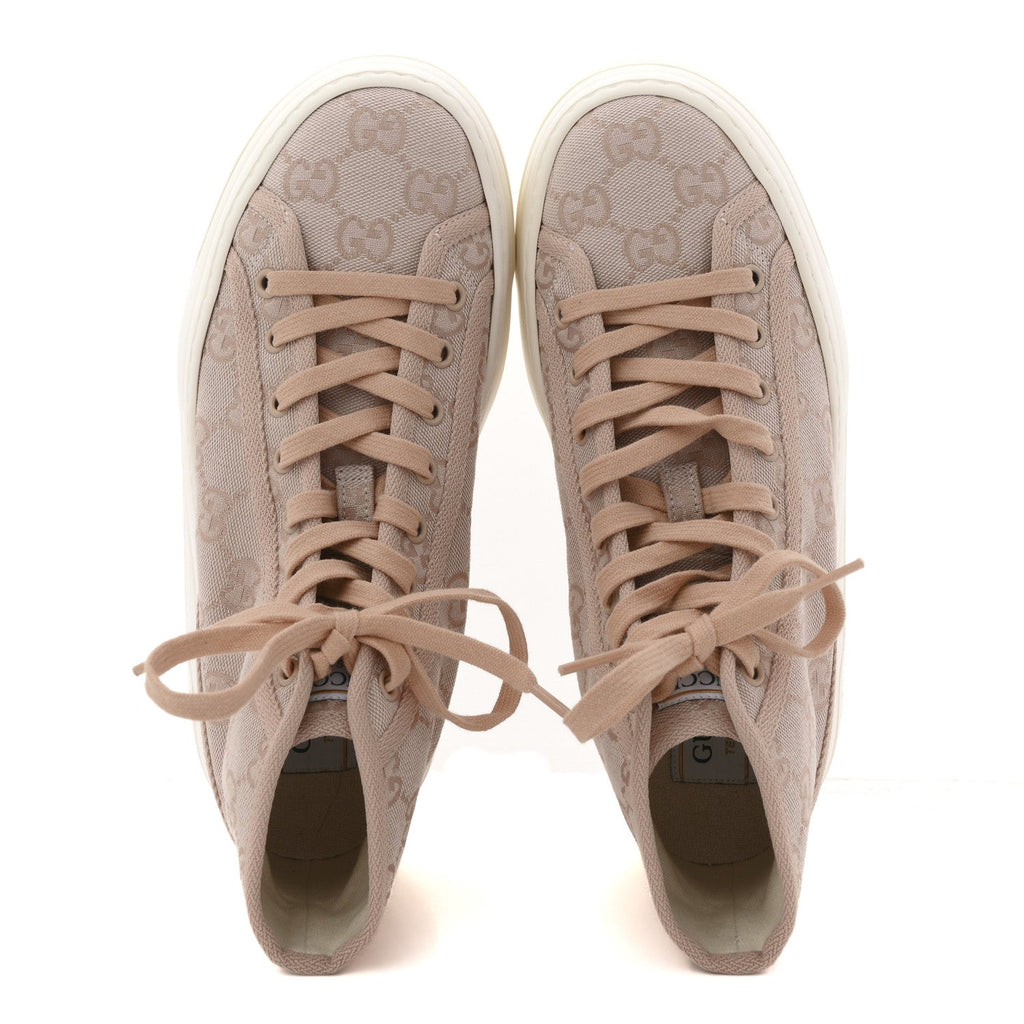 NEW CANVAS GG MONOGRAM WOMENS TENNIS 1977 HIGH TOP 55MM PLATFORM SNEAKERS SKIN ROSE DARK SKIN ROSE