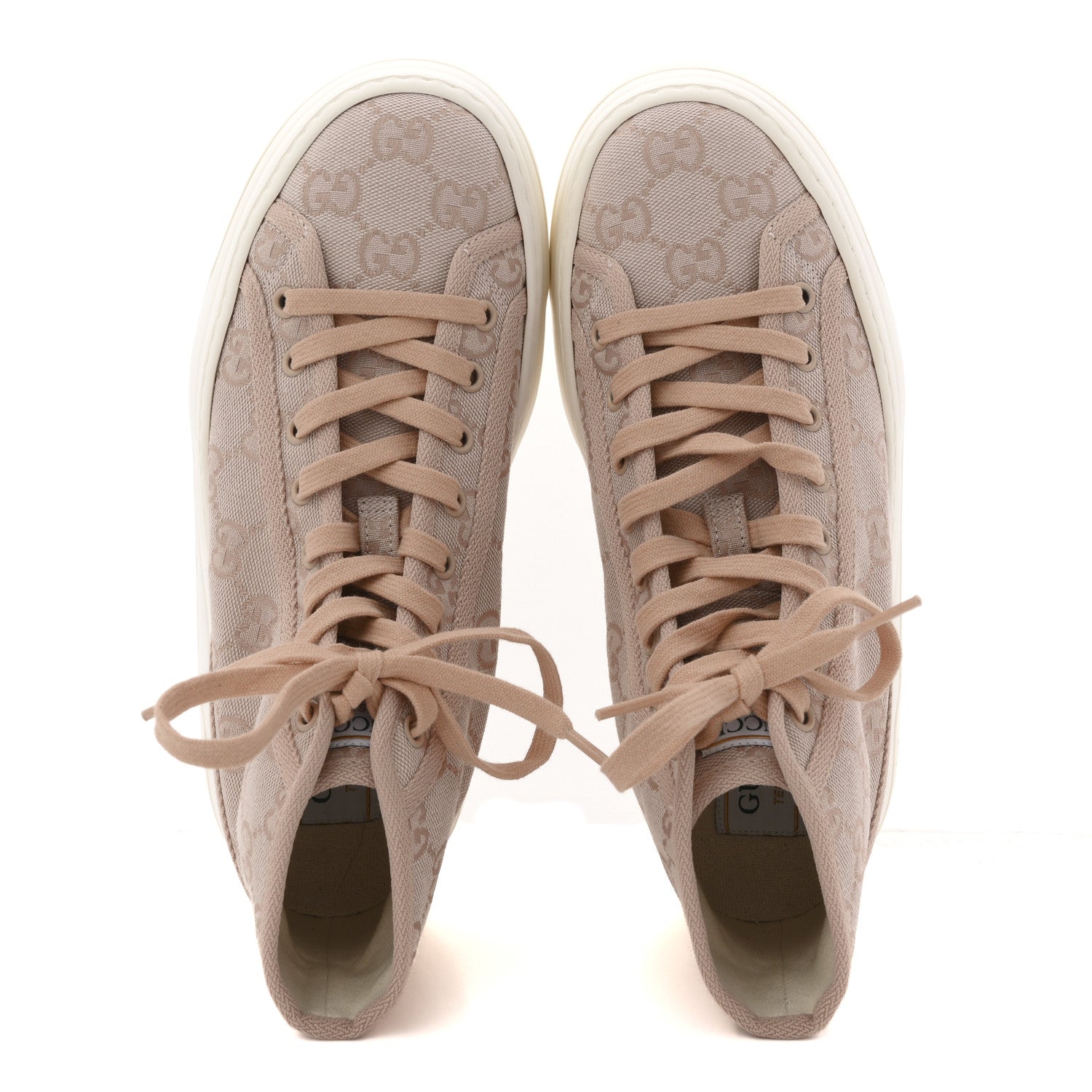 NEW CANVAS GG MONOGRAM WOMENS TENNIS 1977 HIGH TOP 55MM PLATFORM SNEAKERS SKIN ROSE DARK SKIN ROSE