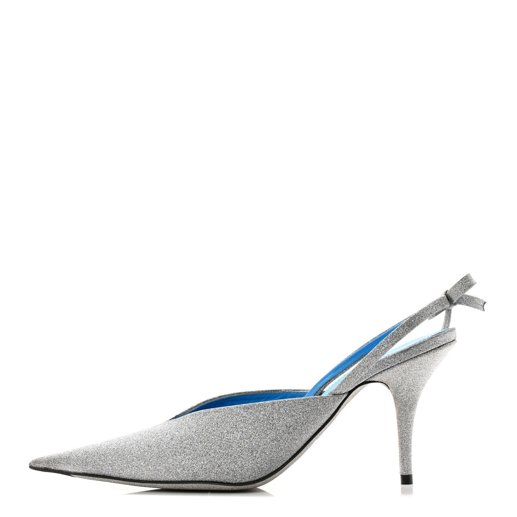 GLITTER TOE KNIFE SLINGBACK MULES SILVER BLUE