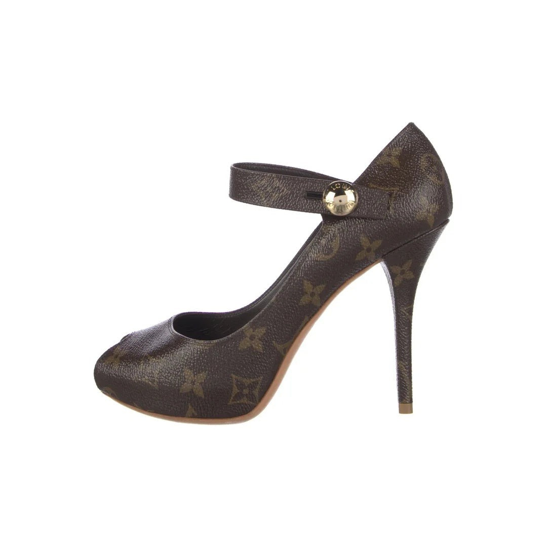 Louis Vuitton Satin Crystal Logo Pumps - Brown Monogram