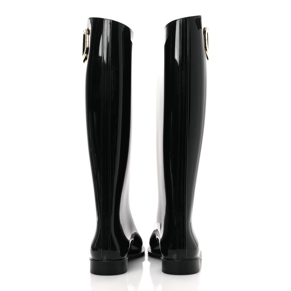 RUBBER VLOGO KNEE HIGH RAIN BOOTS BLACK