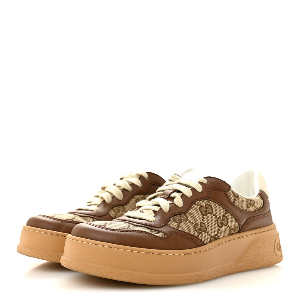 CALFSKIN GG MONOGRAM WOMENS PLATFORM 55MM SNEAKERS HEZELNUT BEIGE EBONY MYSTIC WHITE
