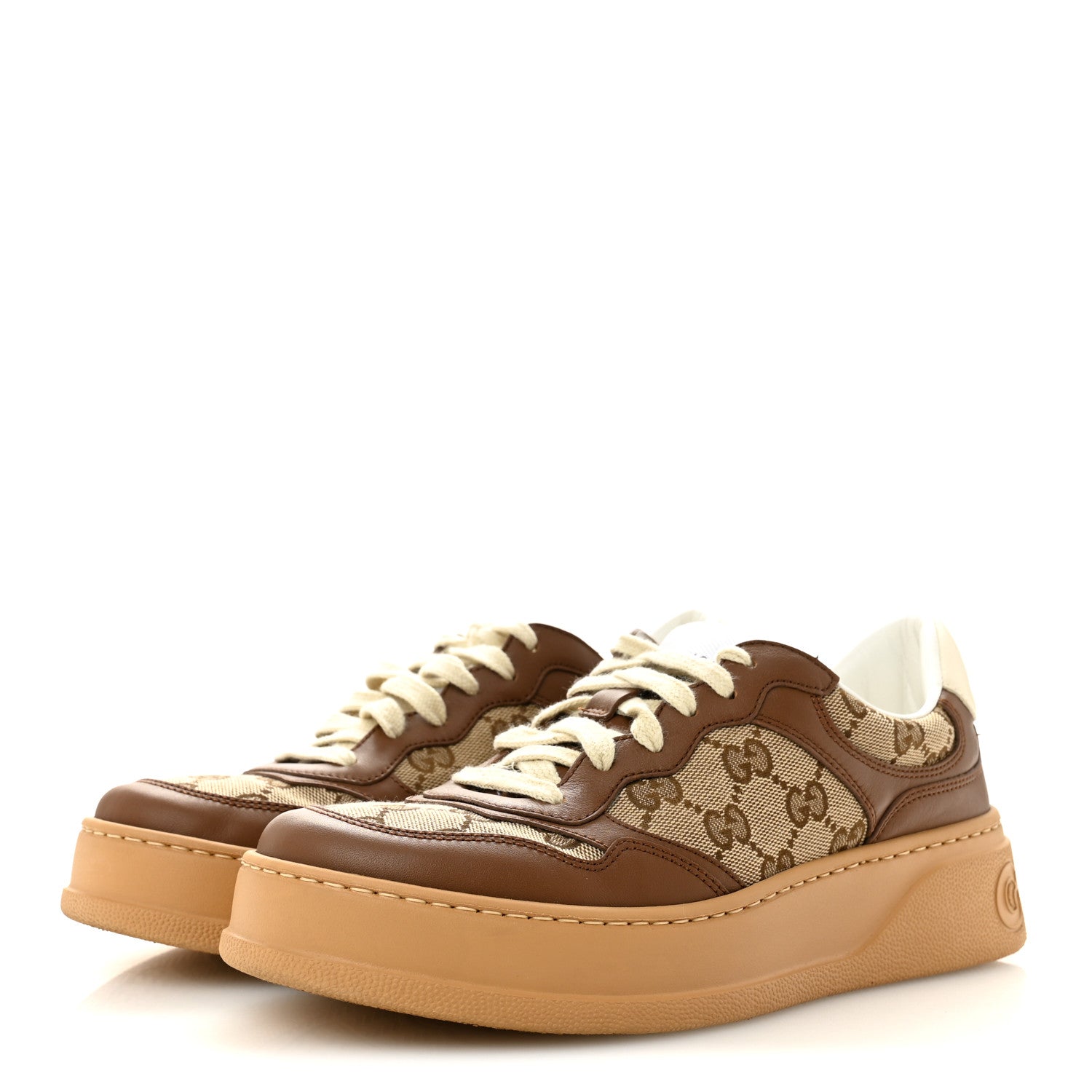 CALFSKIN GG MONOGRAM WOMENS PLATFORM 55MM SNEAKERS HEZELNUT BEIGE EBONY MYSTIC WHITE