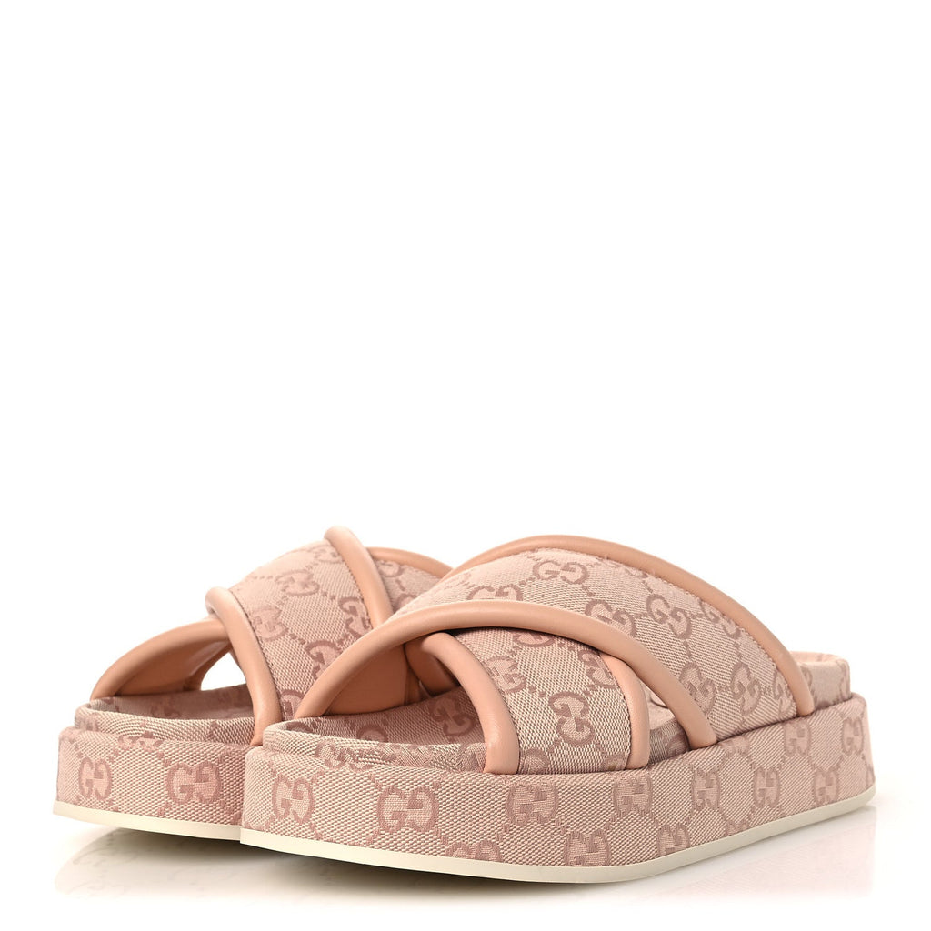 MONOGRAM GG CALFSKIN ANGELINA PLATFORM 55MM SLIDE SANDALS LIGHT PINK