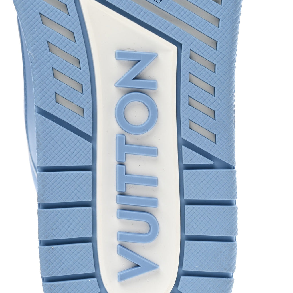 LOUIS VUITTON CALFSKIN EMBOSSED MONOGRAM DENIM LV TRAINER SNEAKERS FULL DENIM BLUE