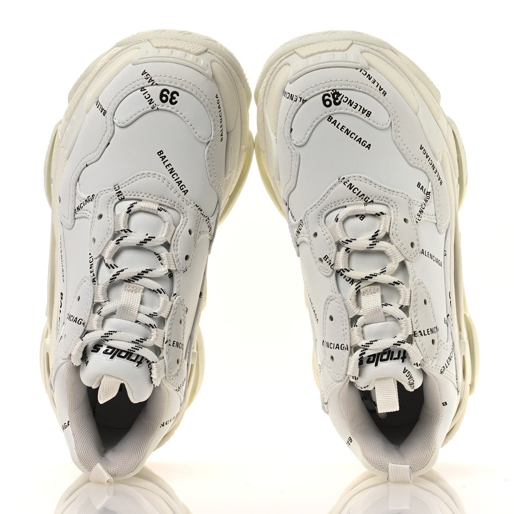 TECHNICAL FABRIC ALLOVER LOGO WOMENS TRIPLE S SNEAKERS WHITE BLACK
