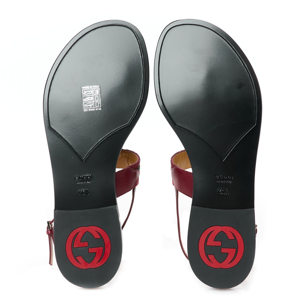 NEW CANVAS GG MALAGA KID WEB INTERLOCKING G WOMENS THONG SANDALS ROSSO ANCORA