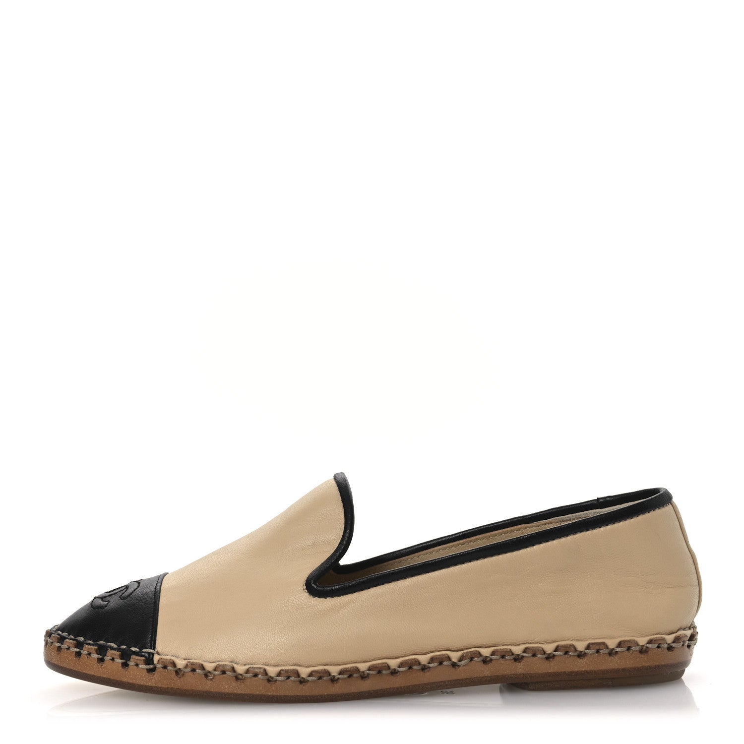 LAMBSKIN CHAIN CC MOCASSIN LOAFER ESPADRILLES BEIGE BLACK