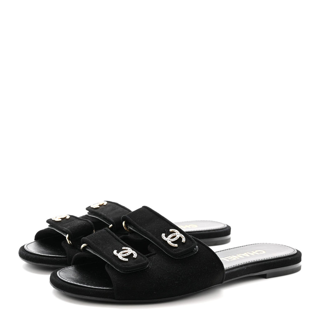 SUEDE KIDSKIN VELCRO MULES BLACK