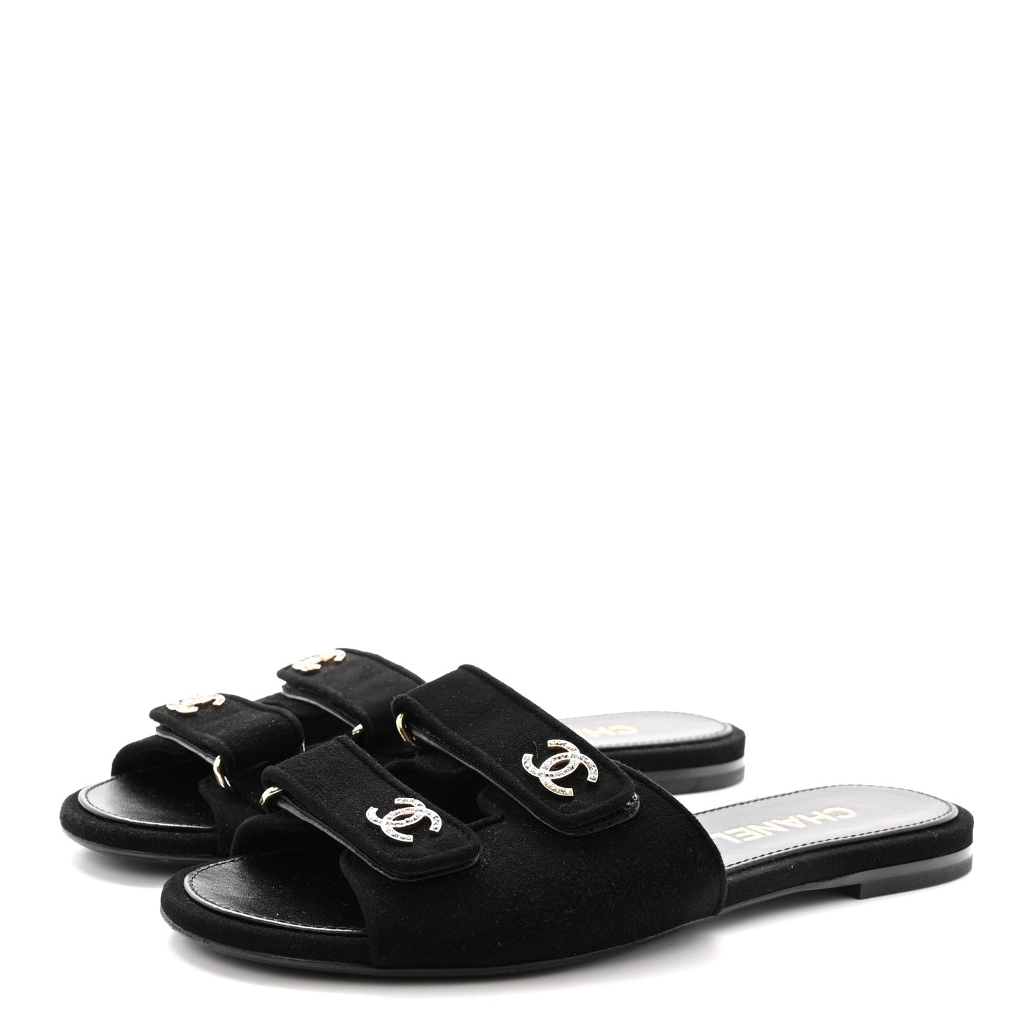 SUEDE KIDSKIN VELCRO MULES BLACK