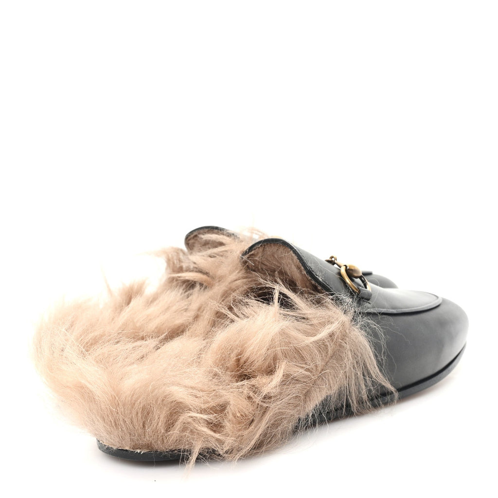 CALFSKIN FUR WOMENS PRINCETOWN SLIPPERS BLACK