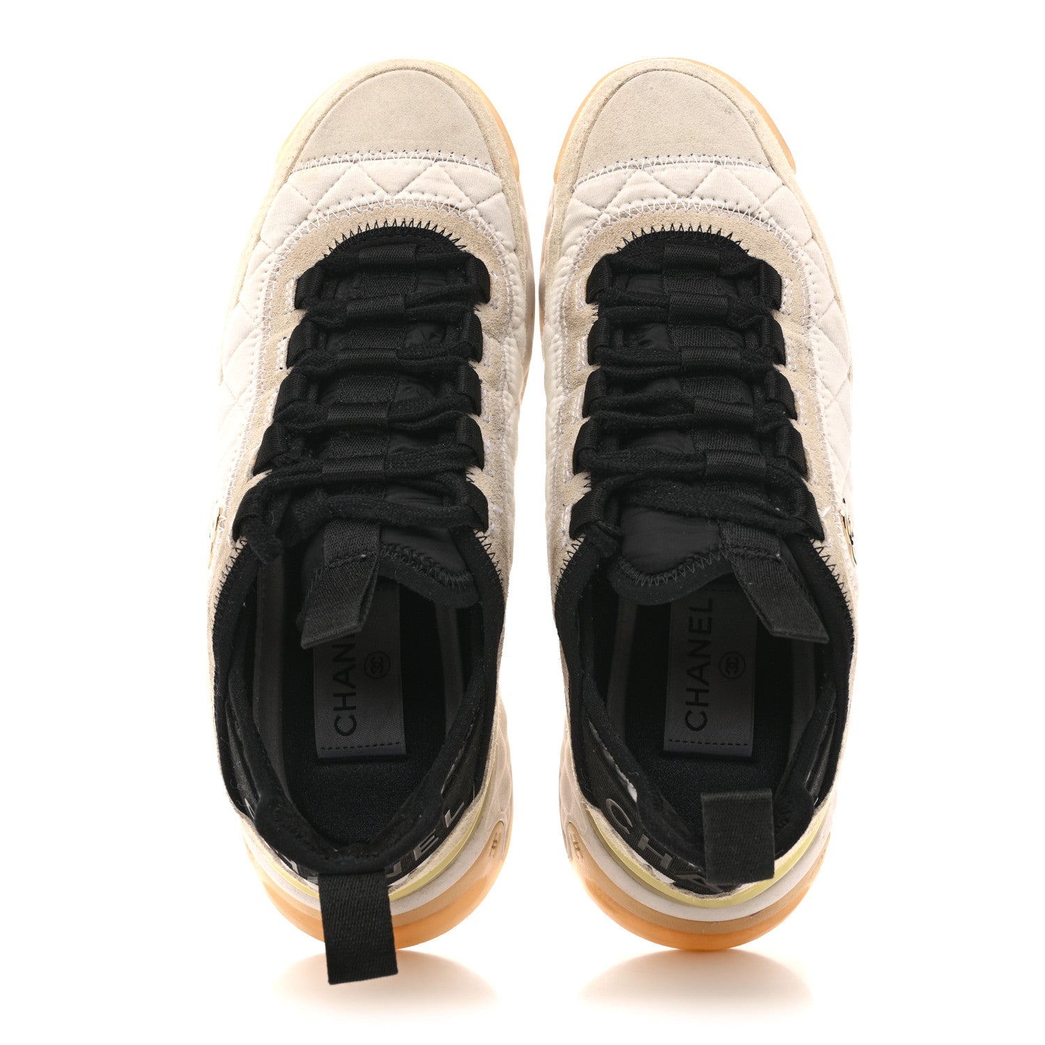 VELVET CALFSKIN MIXED FIBERS CC SNEAKERS IVORY BLACK