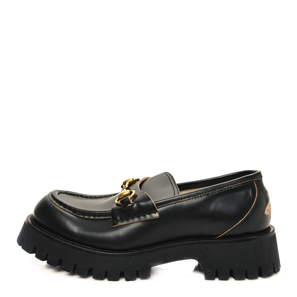 CORDOVAN LUX WOMENS HARALD HORSEBIT 25MM PLATFORM LOAFERS BLACK