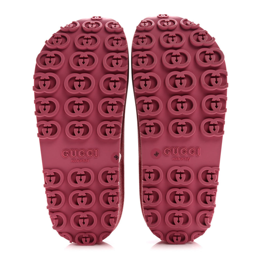 GLITTER RUBBER WOMENS INTERLOCKING G PLATFORM 42MM SLIDE SANDALS ROSE