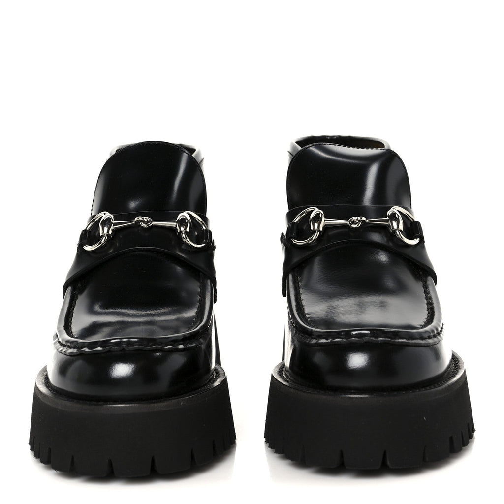 CORDOVAN LUX WOMENS HORSEBIT PLATFORM ANKLE BOOTS BLACK