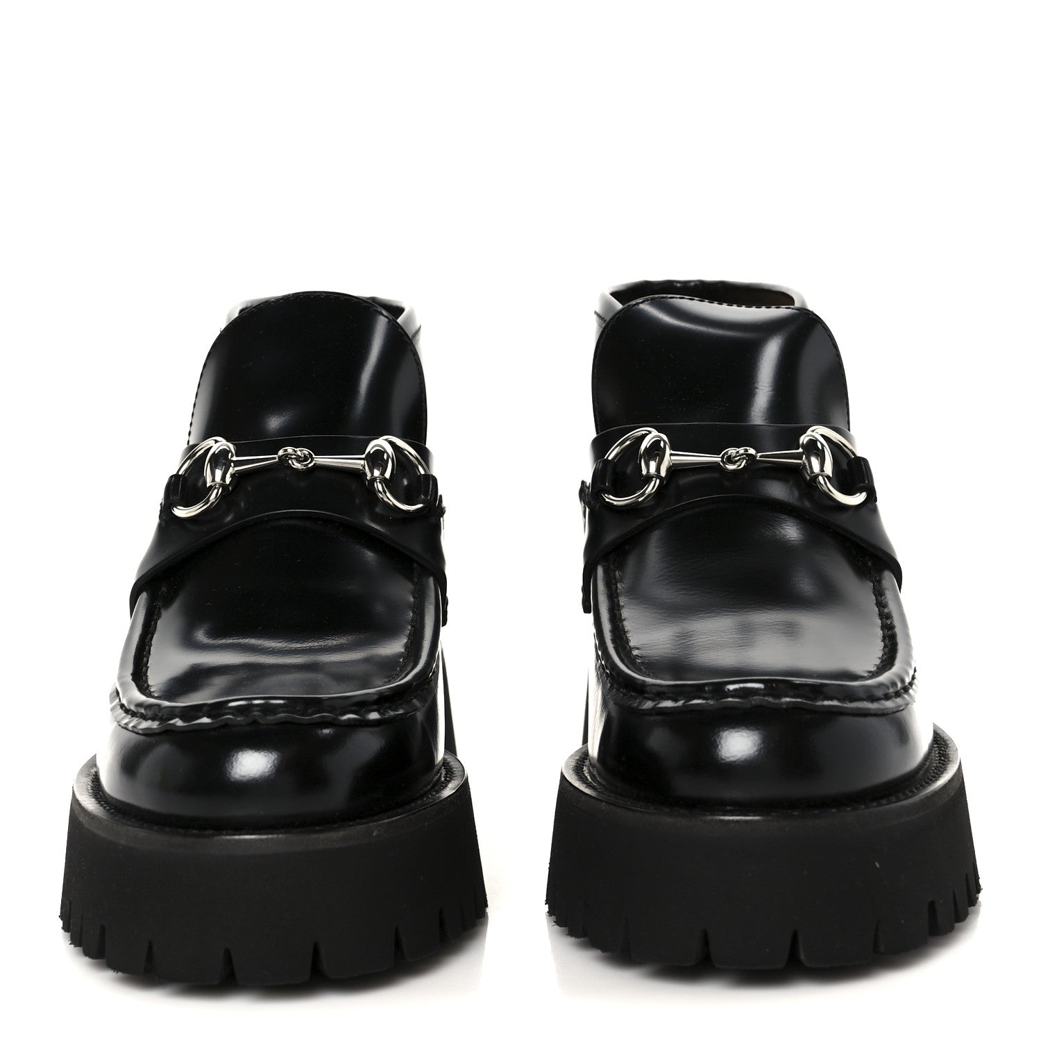 CORDOVAN LUX WOMENS HORSEBIT PLATFORM ANKLE BOOTS BLACK