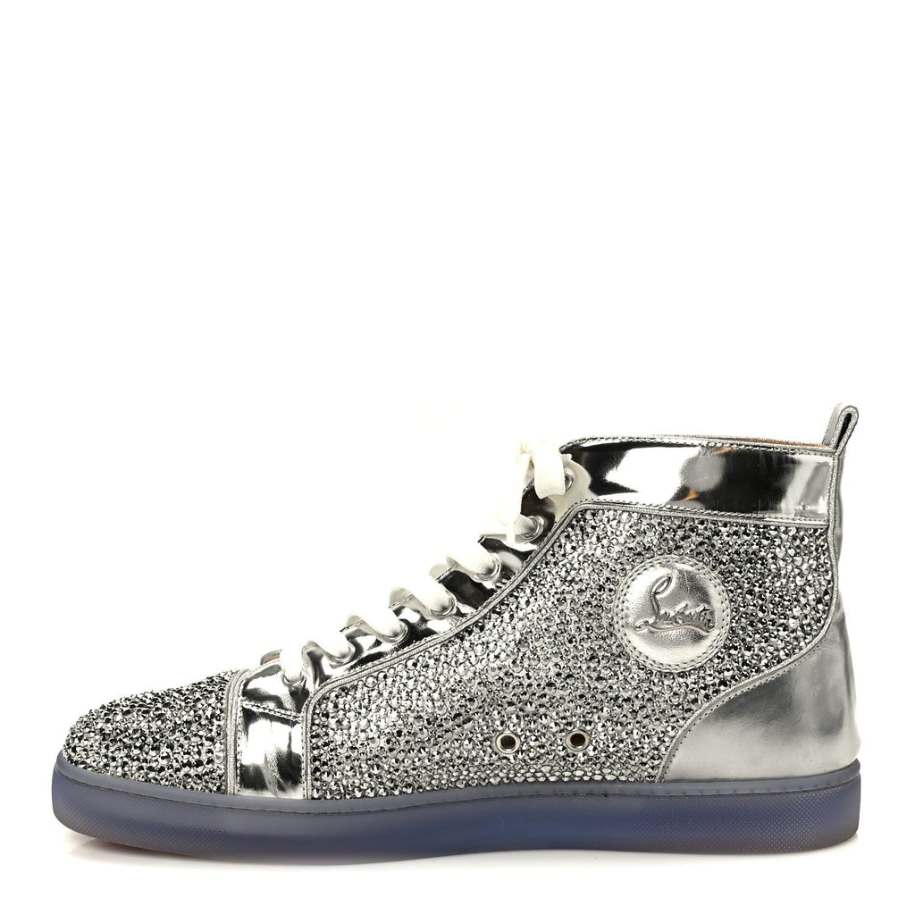 LAMINATED NAPPA FROZEN STRASS MENS LOUIS ORLATO FLAT SNEAKERS SILVER
