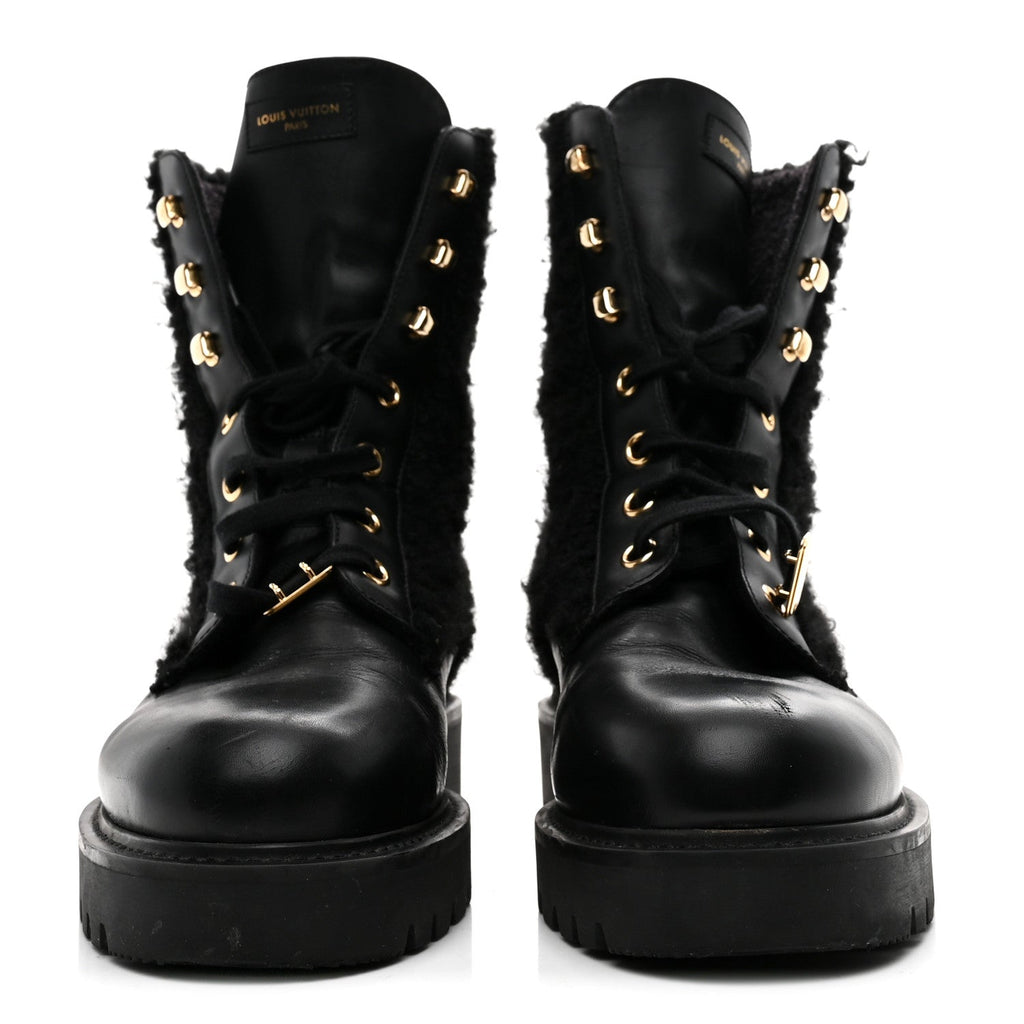SHEARLING CALFSKIN TERRITORY RANGER COMBAT BOOTS BLACK