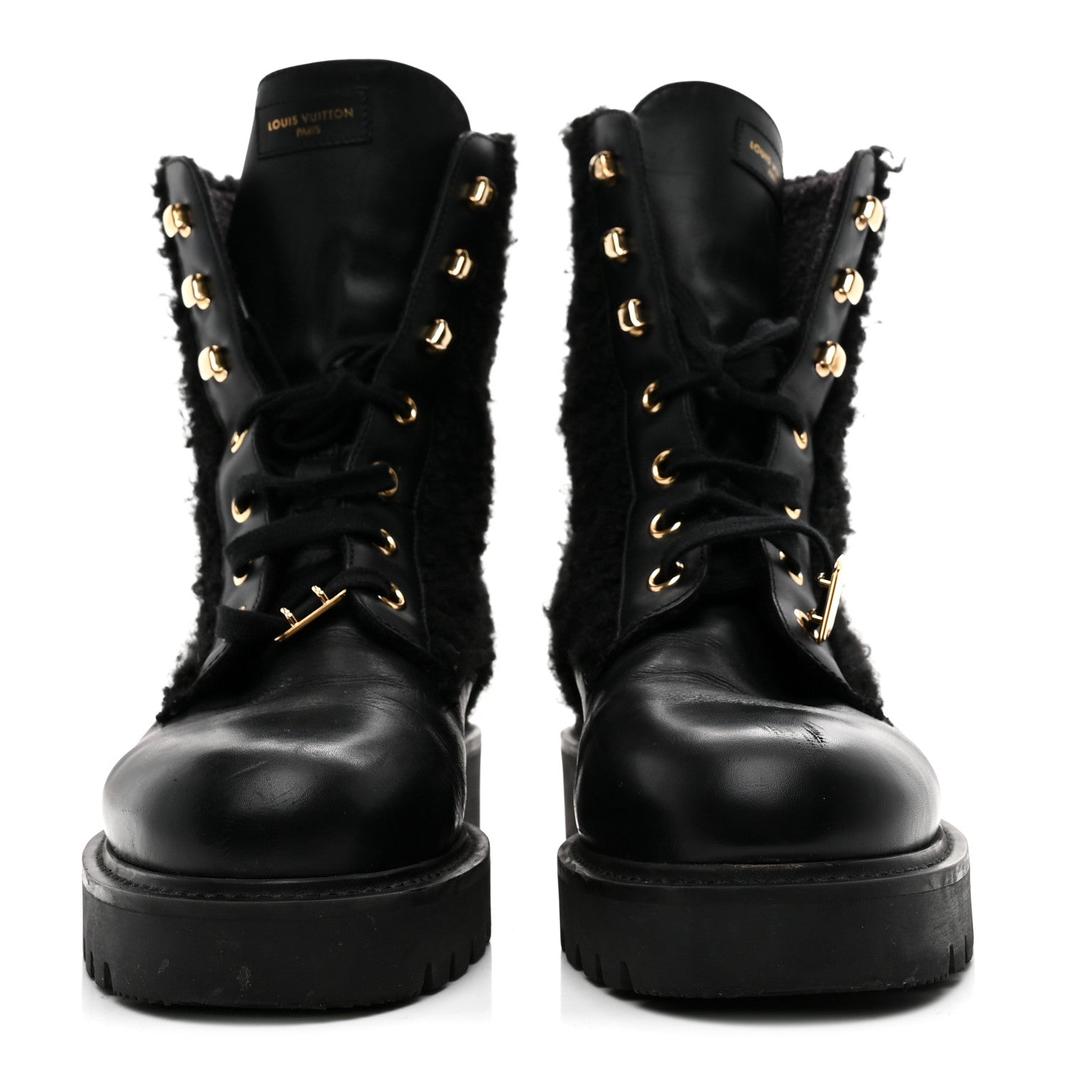 SHEARLING CALFSKIN TERRITORY RANGER COMBAT BOOTS BLACK