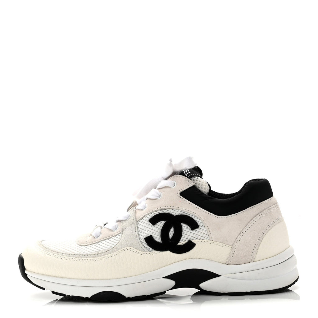 MESH SUEDE CALFSKIN GRAINED CALFSKIN WOMENS CC SNEAKERS WHITE BLACK